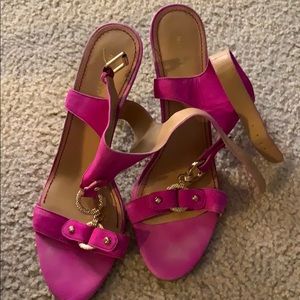 Nine West pink suede and gold heel